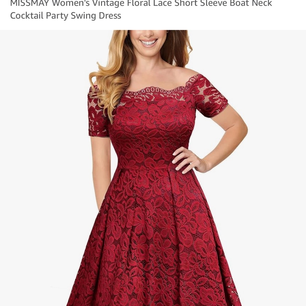 MISSMAY Women’s Vintage Floral Lace Short Sleeve Boat Neck Cocktail Party Dress